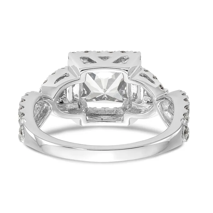 Goldiacom Rings 14K White Gold Diamond Princess CZ Cushion Halo Engagement Ring