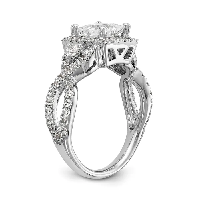 Goldiacom Rings 14K White Gold Diamond Princess CZ Cushion Halo Engagement Ring