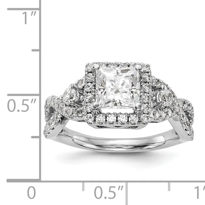 Goldiacom Rings 14K White Gold Diamond Princess CZ Cushion Halo Engagement Ring