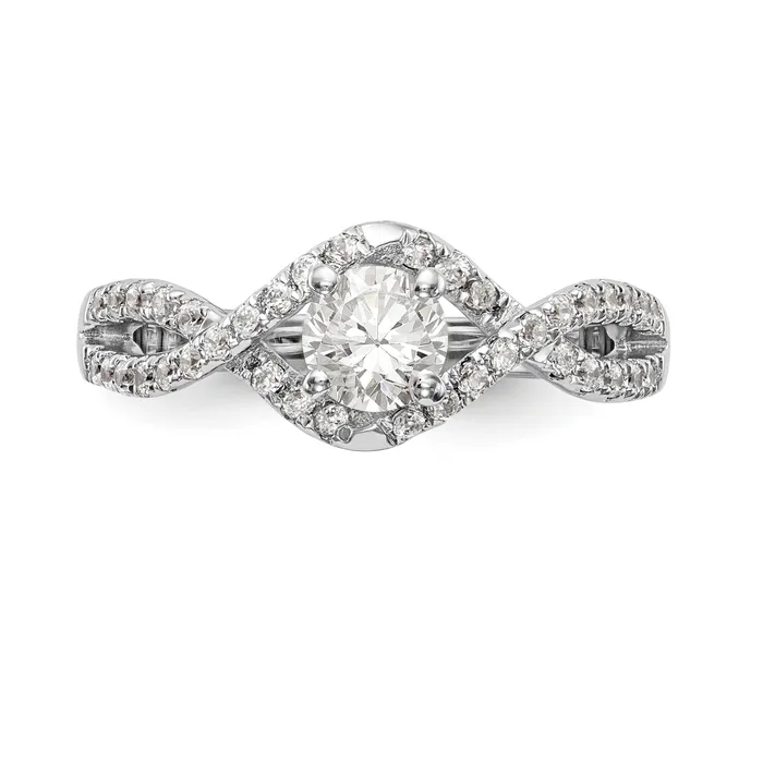 Goldiacom Rings 14k White Gold Diamond Round CZ By Pass Engagement Ring