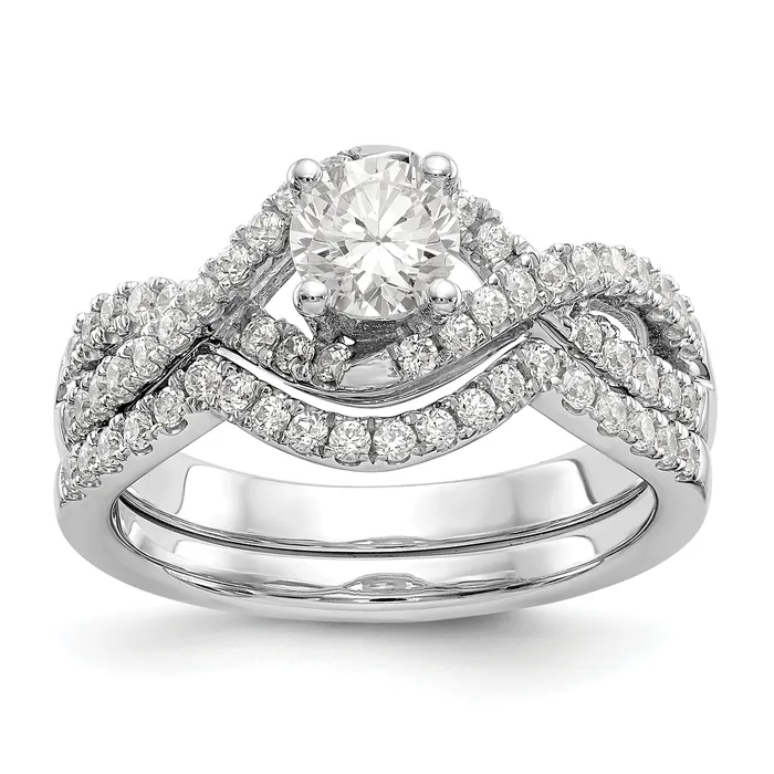 Goldiacom Rings 14k White Gold Diamond Round CZ By Pass Engagement Ring