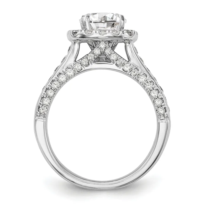 Goldiacom Rings 14K White Gold Round Simulated Diamond Halo Engagement Ring