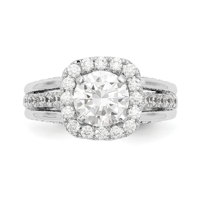 Goldiacom Rings 14K White Gold Round Simulated Diamond Halo Engagement Ring