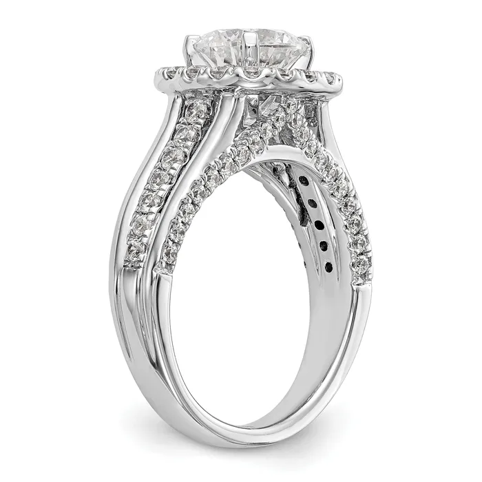 Goldiacom Rings 14K White Gold Round Simulated Diamond Halo Engagement Ring