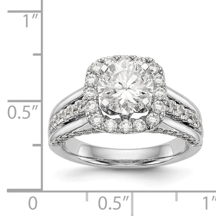 Goldiacom Rings 14K White Gold Round Simulated Diamond Halo Engagement Ring