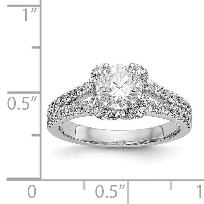 Goldiacom Rings 14K White Gold Round Simulated Diamond Halo Engagement Ring