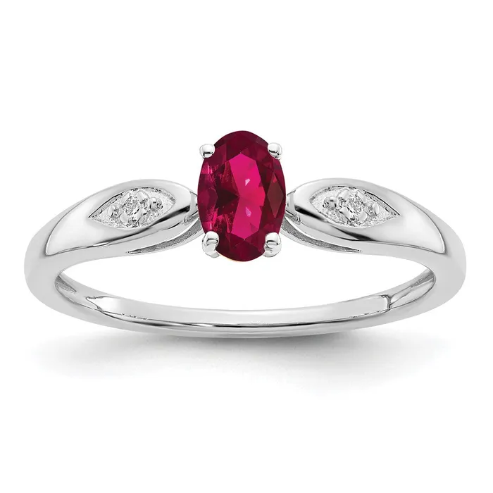 Goldiacom Rings 14k White Gold Ruby and Real Diamond Ring