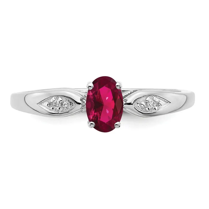 Goldiacom Rings 14k White Gold Ruby and Real Diamond Ring