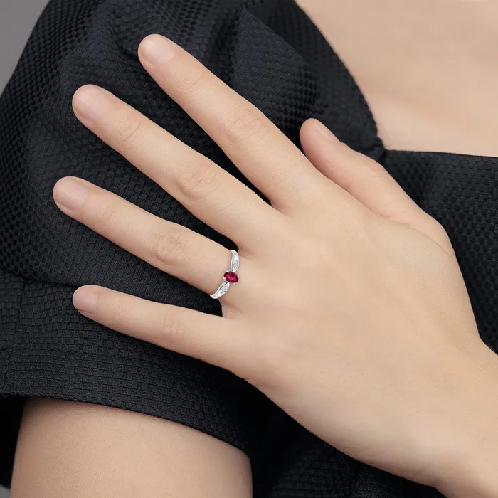 Goldiacom Rings 14k White Gold Ruby and Real Diamond Ring