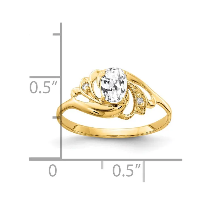 Goldiacom Rings 14K Yellow Gold 6x4mm Oval Cubic Zirconia AAA Real Diamond ring