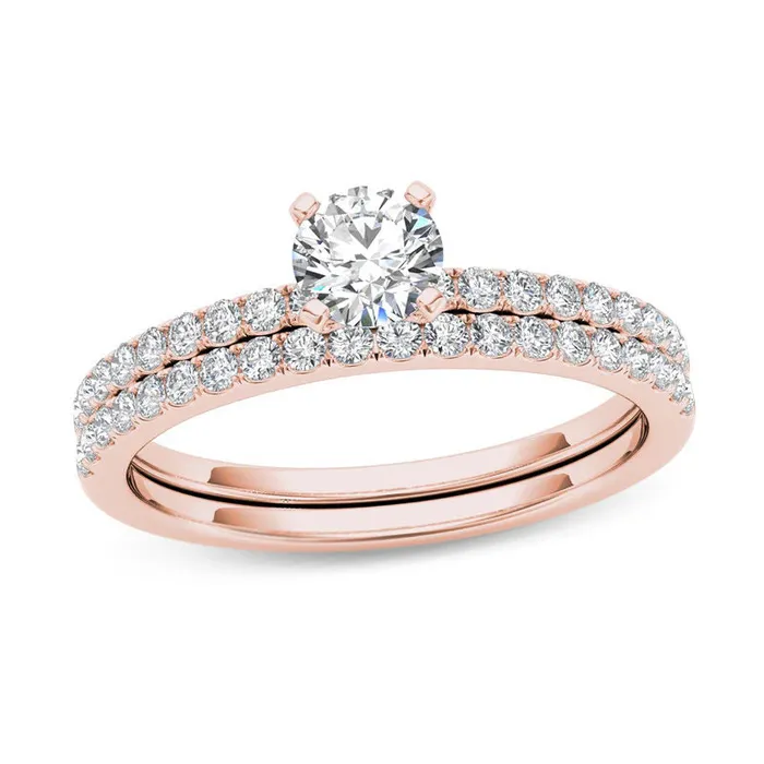 Goldiacom Rings 34 CT TW Diamond Bridal Engagement Ring Set in 14K Rose Gold Goldiacom Rings 34 CT TW Diamond Bridal Engagement Ring Set in 14K Rose Gold