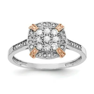 Goldiacom Rings Real 13Ct Diamond Engagement Ring in 14K White and Rose Gold Goldiacom Rings Real 13Ct Diamond Engagement Ring in 14K White and Rose Gold