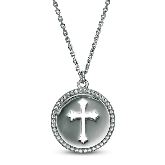 Goldia CutOut GothicStyle Cross Bead Frame Medallion Pendant in 14K White Gold Necklaces Goldia CutOut GothicStyle Cross Bead Frame Medallion Pendant in 14K White Gold Necklaces