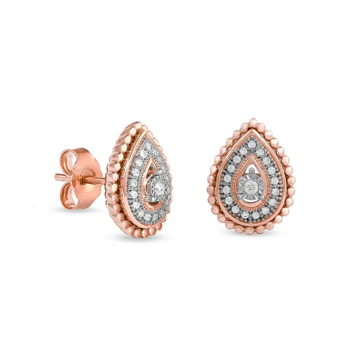 Goldia Earrings 01 CT TW Diamond Bead Teardrop Frame Stud Earrings in 10K Rose Gold Goldia Earrings 01 CT TW Diamond Bead Teardrop Frame Stud Earrings in 10K Rose Gold
