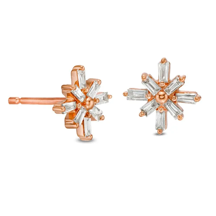 Goldia Earrings 025 CT TW Baguette Diamond Starburst Stud Earrings in 10K Rose Gold Goldia Earrings 025 CT TW Baguette Diamond Starburst Stud Earrings in 10K Rose Gold