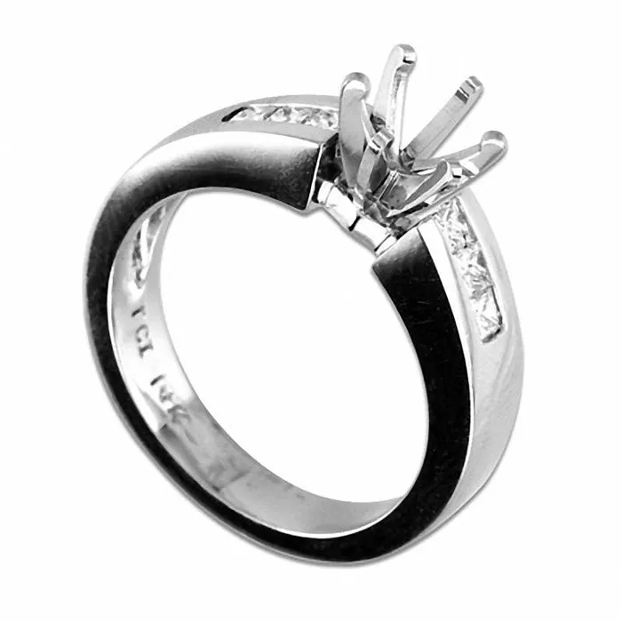 Goldia Earrings 033 CT TW PrincessCut Natural Diamond SemiMount in Solid 14K White Gold