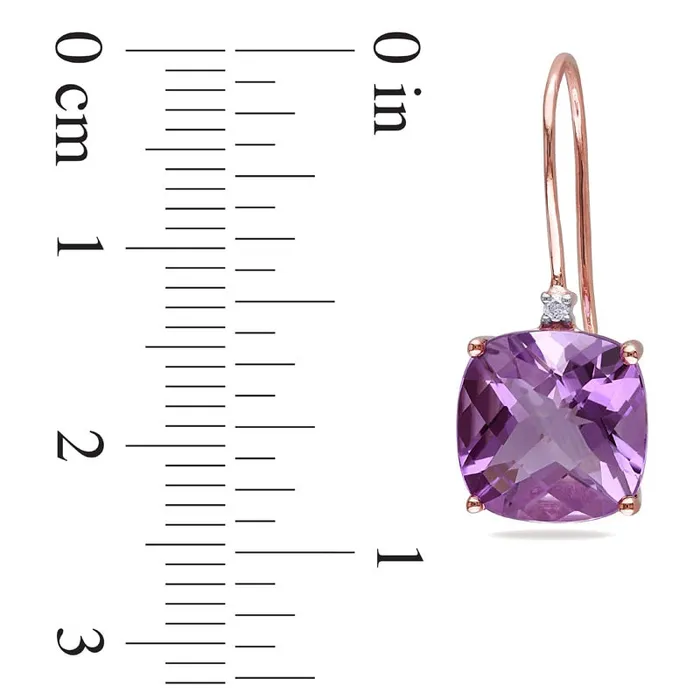 Goldia Earrings 100mm CushionCut Amethyst and Diamond Accent Drop Earrings in 10K Rose Gold Goldia Earrings 100mm CushionCut Amethyst and Diamond Accent Drop Earrings in 10K Rose Gold