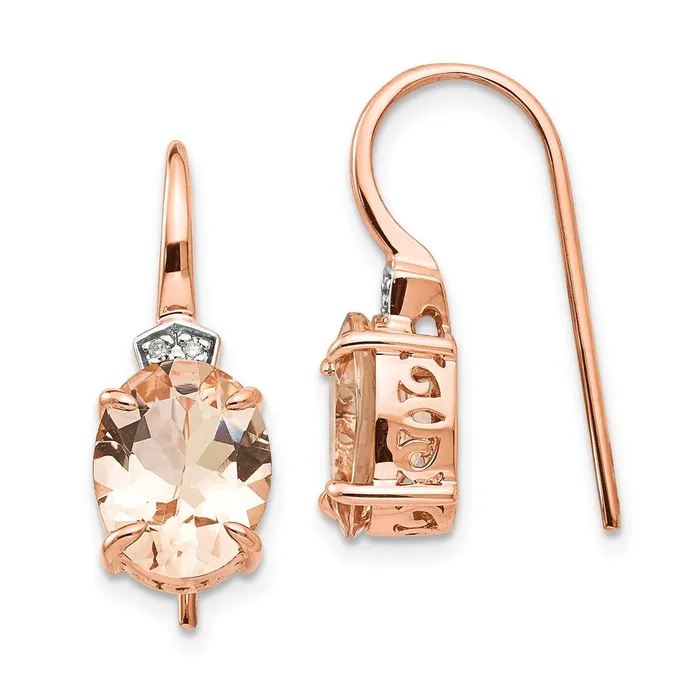 Goldia Earrings 14k Rose Gold Real Diamond and Morganite Dangle Earrings