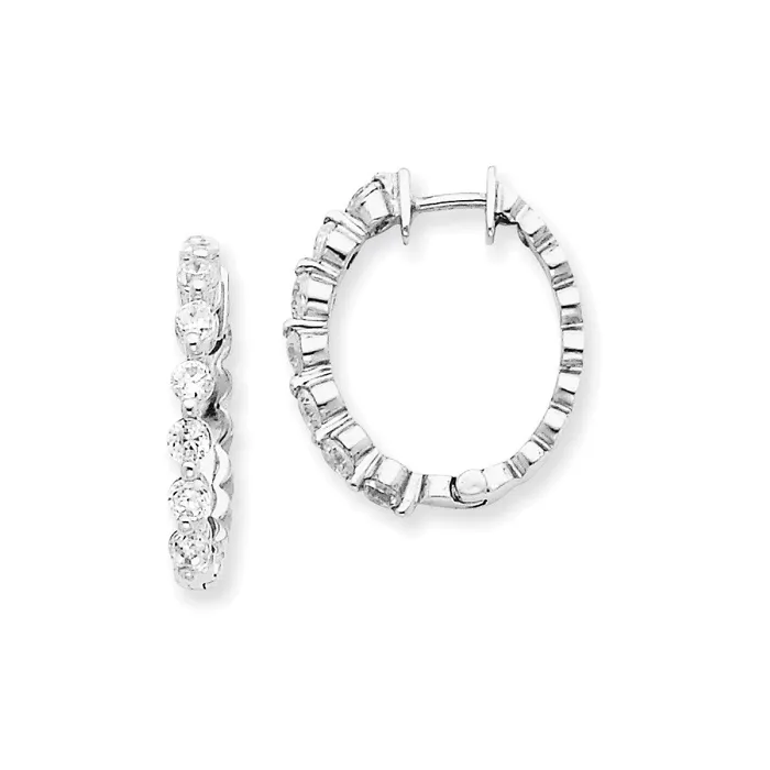 Goldia Earrings 14k White AA Real Diamond Hinged Hoop Earrings