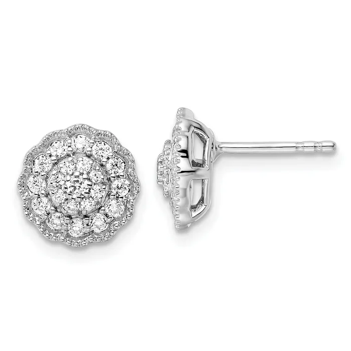 Goldia Earrings 14k White Gold 12 Ct Lab Grown Diamond VSSI G Halo Post Earrings Goldia Earrings 14k White Gold 12 Ct Lab Grown Diamond VSSI G Halo Post Earrings