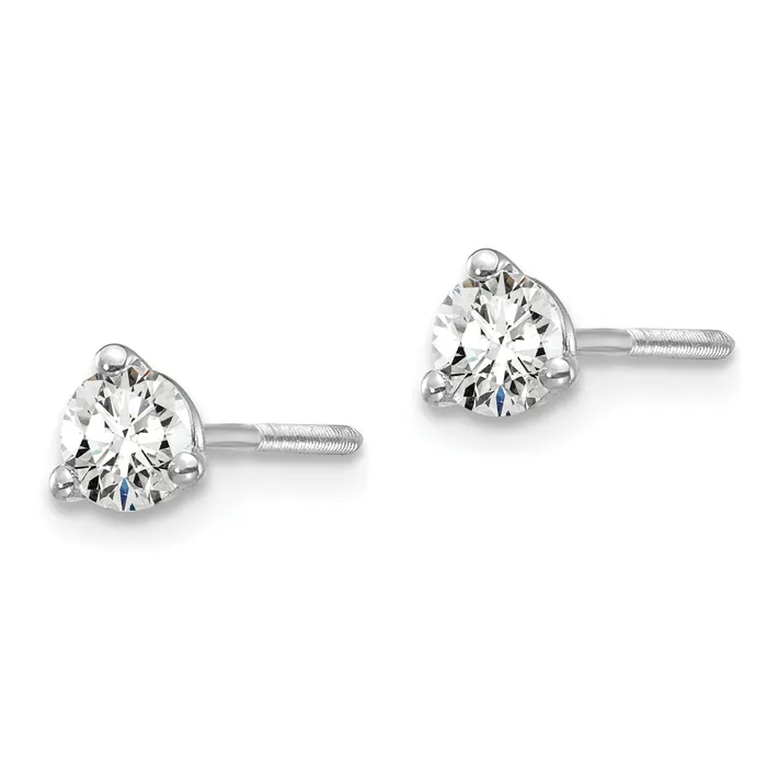 Goldia Earrings 14k White Gold 13 ctw Lab Grown Diamond VSSI G Round 3 Prong Heavy Wt Screwback Stud Earrings