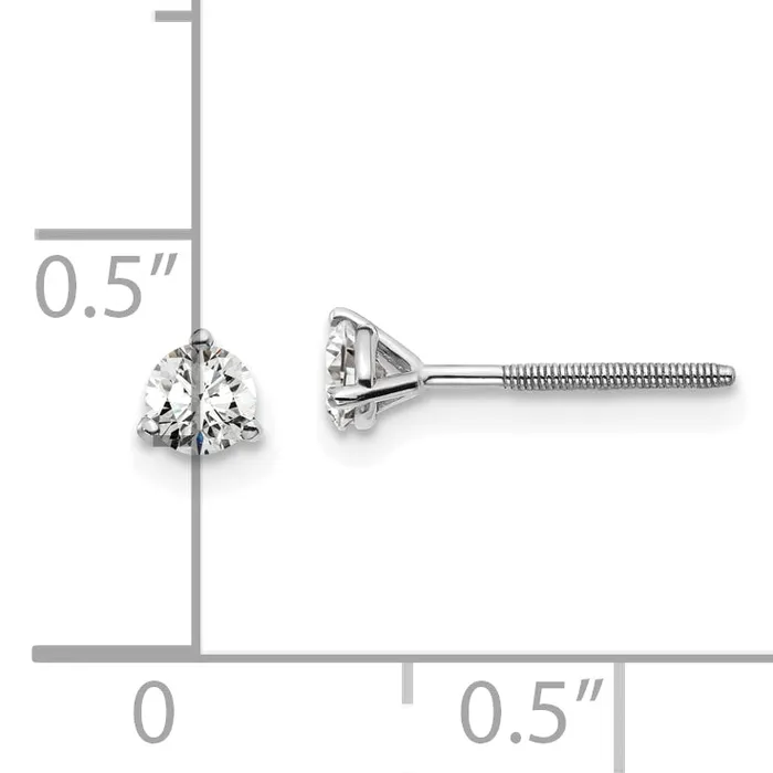 Goldia Earrings 14k White Gold 13 ctw Lab Grown Diamond VSSI G Round 3 Prong Heavy Wt Screwback Stud Earrings
