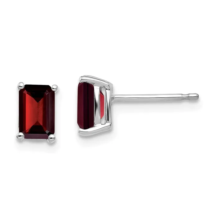 Goldia Earrings 14k White Gold 6x4mm Emerald Cut Garnet Earrings
