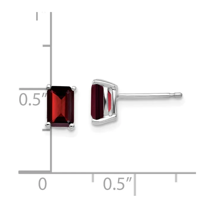 Goldia Earrings 14k White Gold 6x4mm Emerald Cut Garnet Earrings