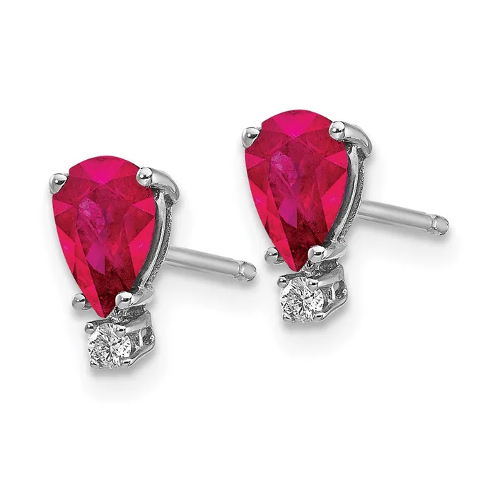 Goldia Earrings 14k White Gold 6x4mm Pear Ruby u0026 AAA Real Diamond Earrings