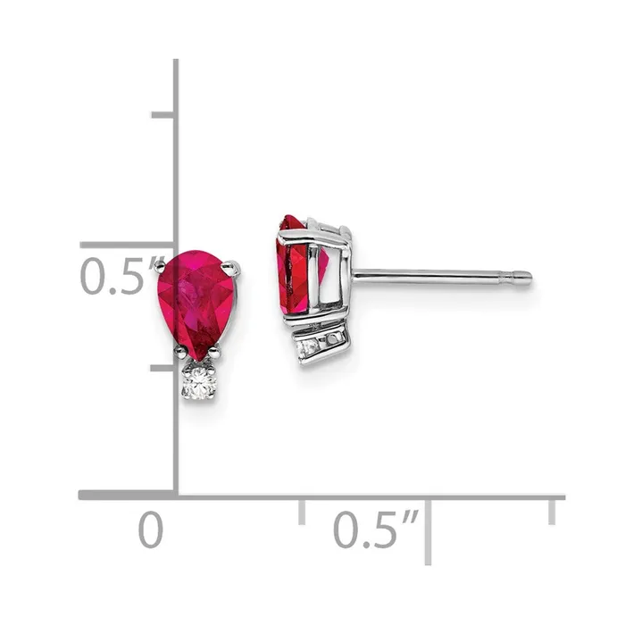 Goldia Earrings 14k White Gold 6x4mm Pear Ruby u0026 AAA Real Diamond Earrings