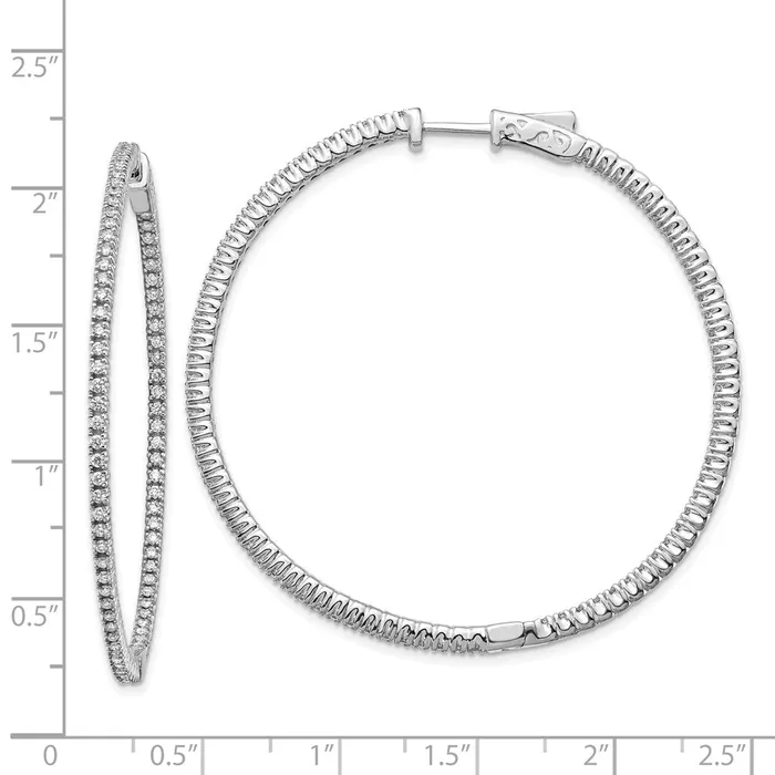 Goldia Earrings 14k White Gold Diamond Round Hoop wSafety Clasp Earrings