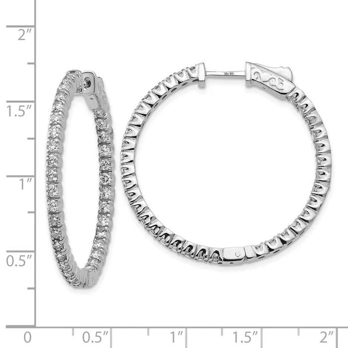 Goldia Earrings 14k White Gold Diamond Round Hoop wSafety Clasp Earrings