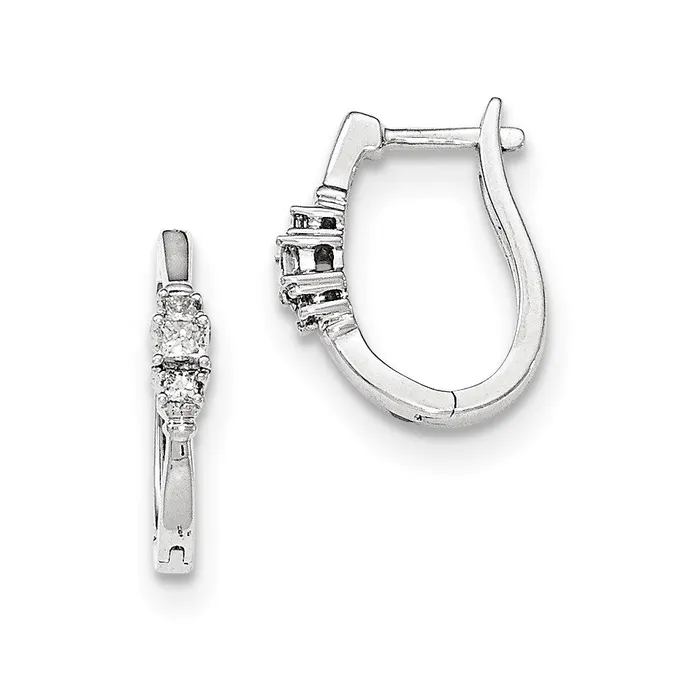Goldia Earrings 14k White Gold Princess 3 Stone Real Diamond Hinged Hoop Earrings Goldia Earrings 14k White Gold Princess 3 Stone Real Diamond Hinged Hoop Earrings