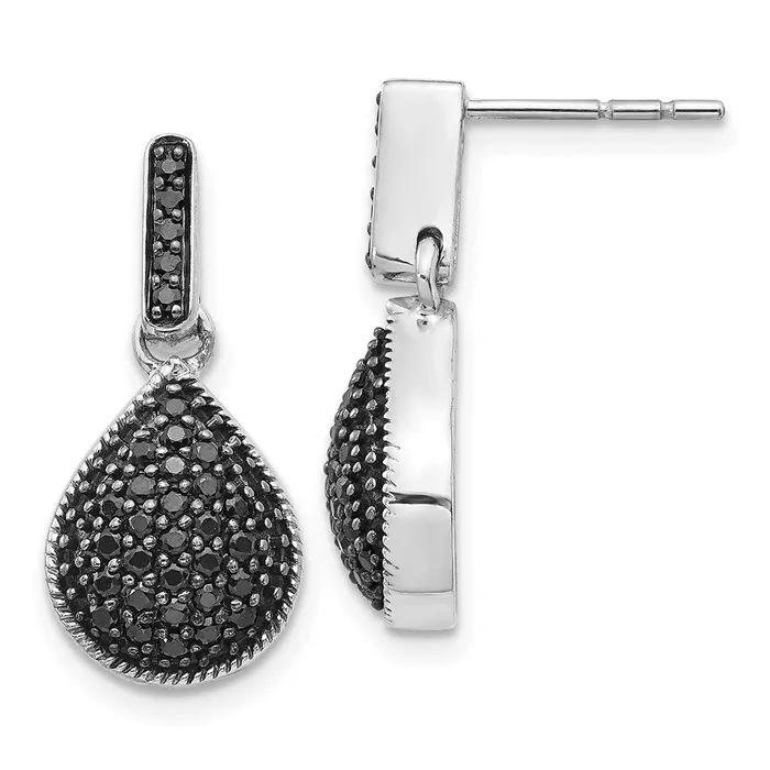 Goldia Earrings 14k White Gold Real Diamond Black Teardrop Dangle Post Earrings Goldia Earrings 14k White Gold Real Diamond Black Teardrop Dangle Post Earrings