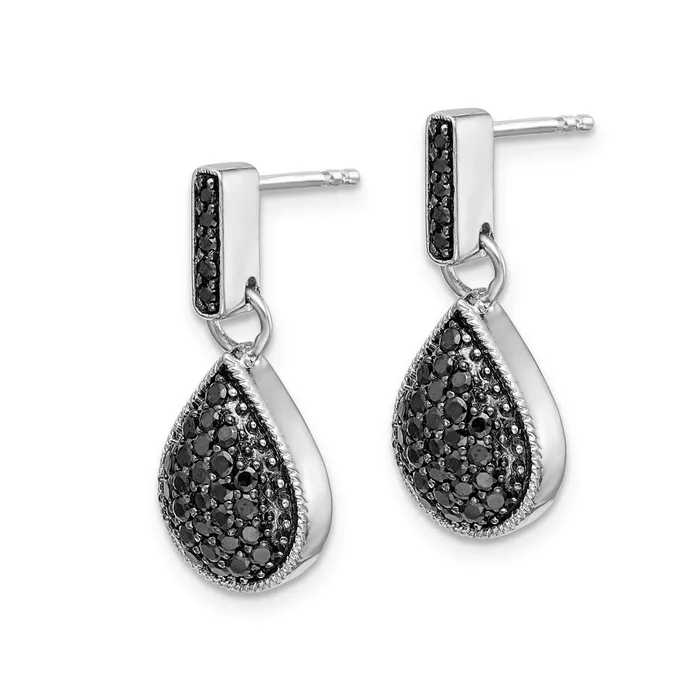 Goldia Earrings 14k White Gold Real Diamond Black Teardrop Dangle Post Earrings