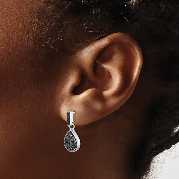 Goldia Earrings 14k White Gold Real Diamond Black Teardrop Dangle Post Earrings