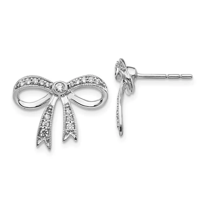 Goldia Earrings 14k White Gold Real Diamond Bow Earrings