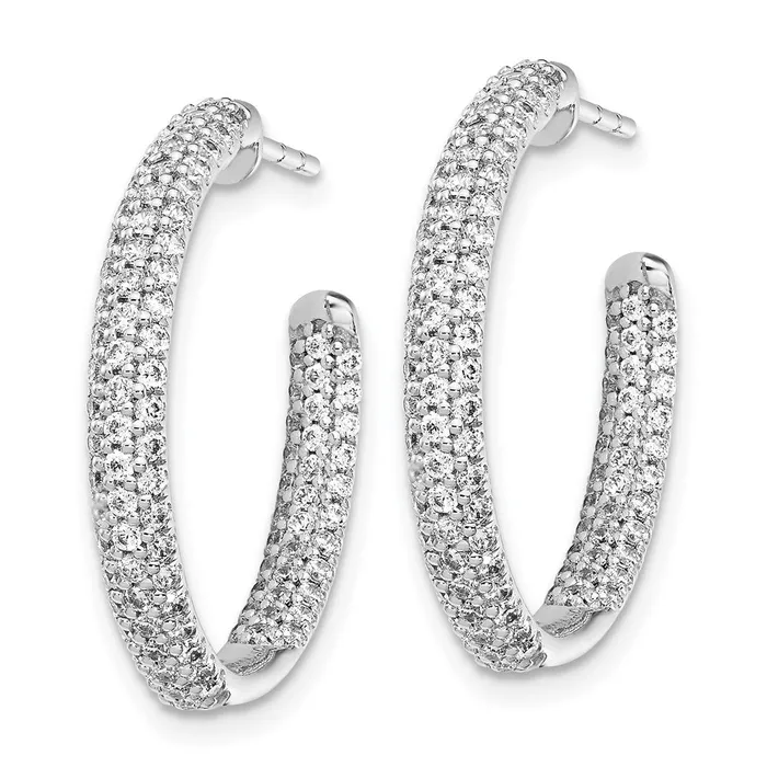Goldia Earrings 14k White Gold Real Diamond InOut Hoop Post Earrings