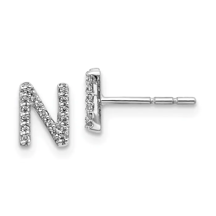Goldia Earrings 14k White Gold Real Diamond Initial N Earrings