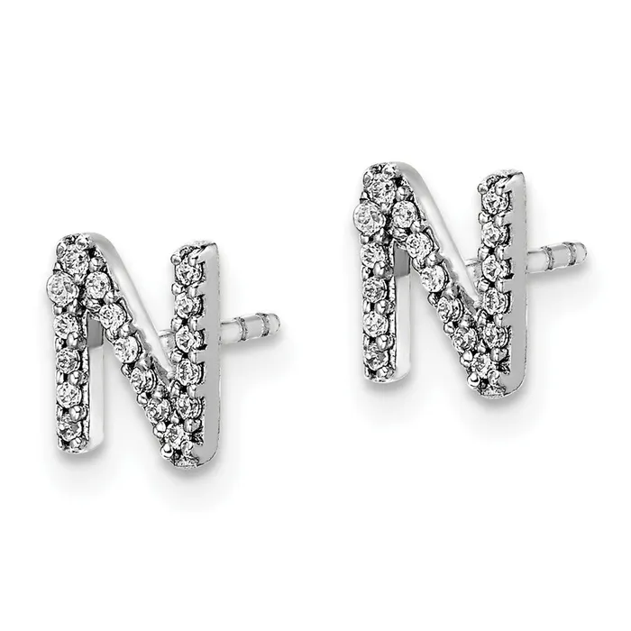 Goldia Earrings 14k White Gold Real Diamond Initial N Earrings