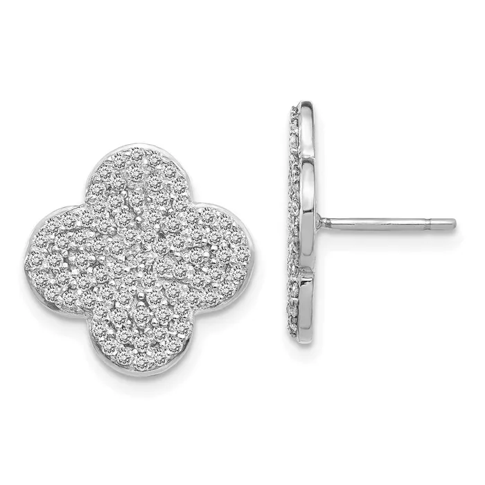 Goldia Earrings 14k White Gold Real Diamond Quatrefoil Design Post Earrings Goldia Earrings 14k White Gold Real Diamond Quatrefoil Design Post Earrings