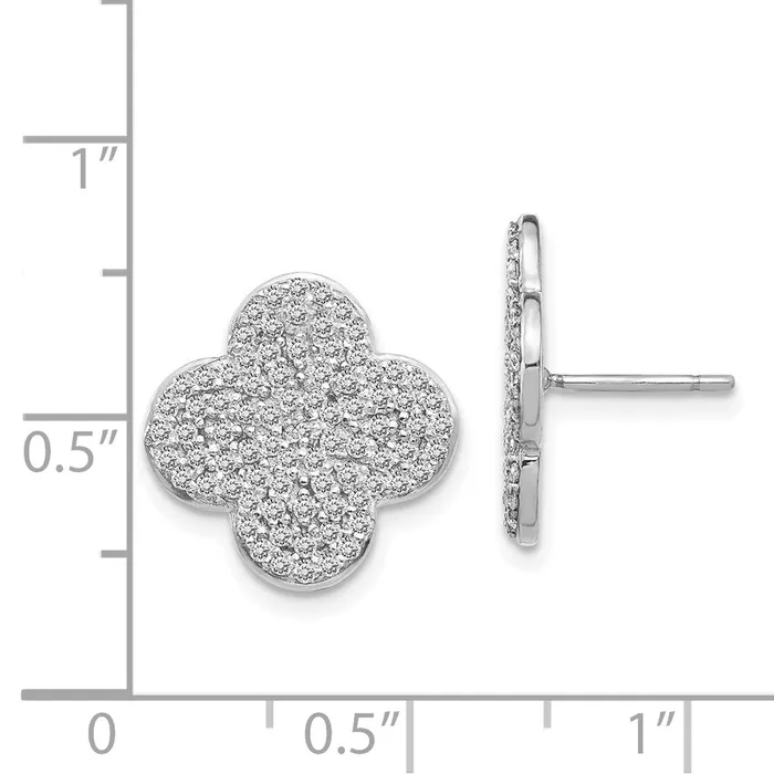 Goldia Earrings 14k White Gold Real Diamond Quatrefoil Design Post Earrings