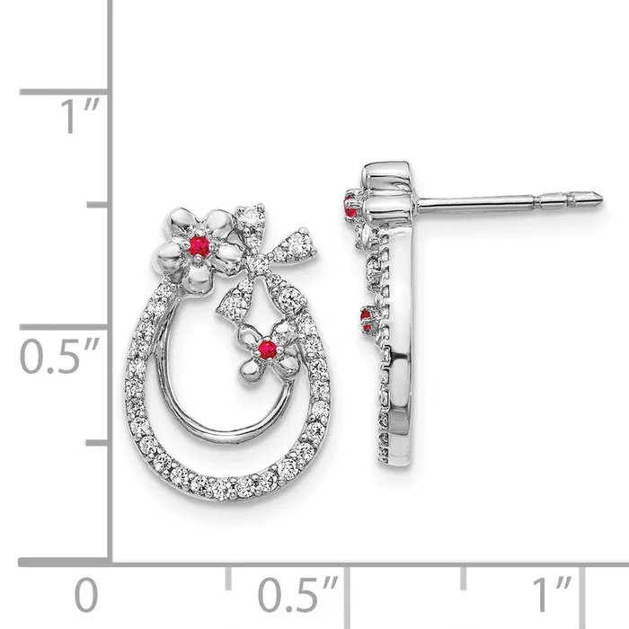 Goldia Earrings 14k White Gold Real Diamond Ruby Flower Earrings