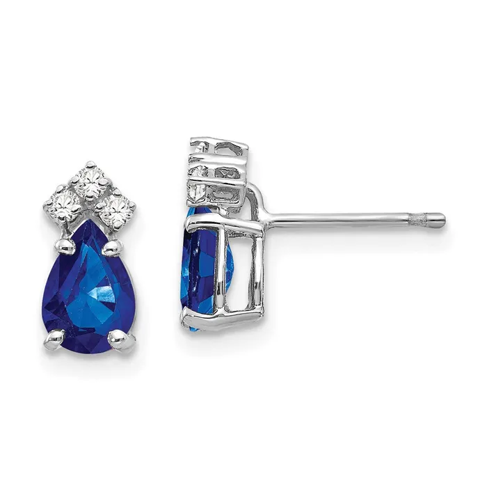 Goldia Earrings 14k White Gold Sapphire Real Diamond Post Earrings