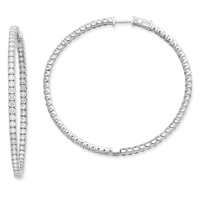 Goldia Earrings 14k White Gold WG Diamond Round Hoop wSafety Clasp Earrings Goldia Earrings 14k White Gold WG Diamond Round Hoop wSafety Clasp Earrings