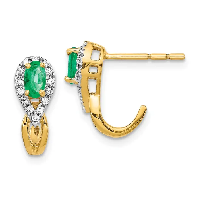 Goldia Earrings 14k Yellow Gold 18Ct Real Diamond and Emerald Earrings