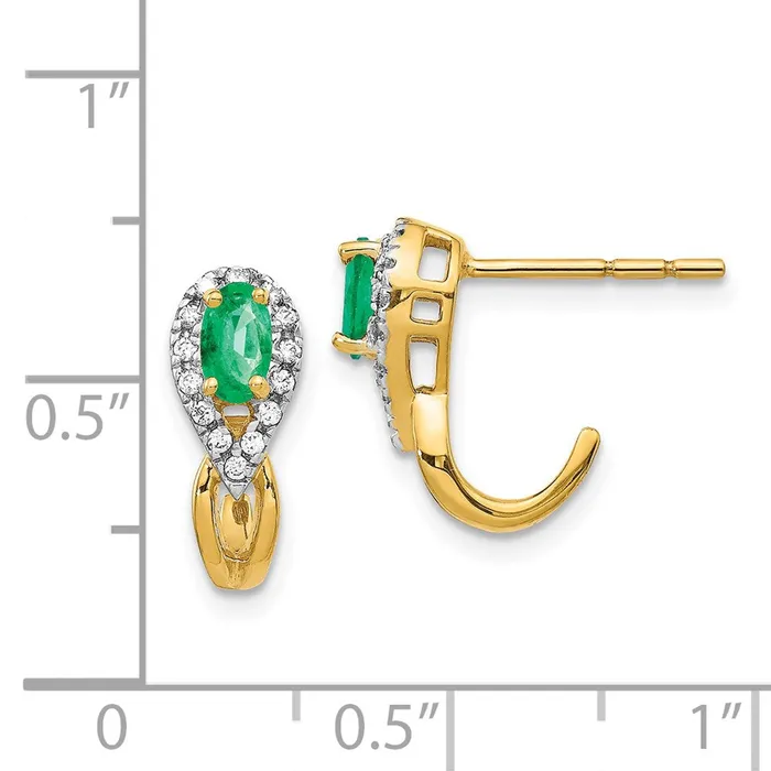 Goldia Earrings 14k Yellow Gold 18Ct Real Diamond and Emerald Earrings
