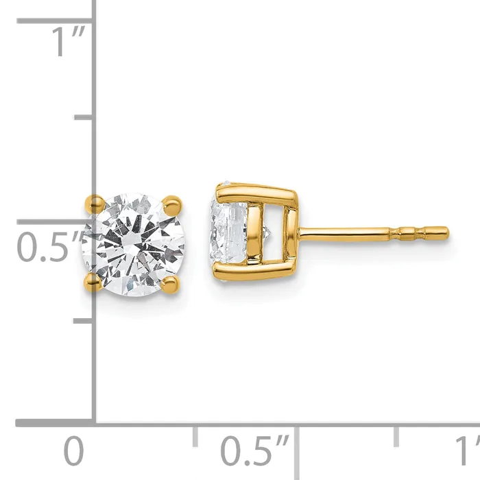 Goldia Earrings 14k Yellow Gold 2 ctw Certified Lab Grown Diamond VSSI G Round 4 Prong Heavy Wt Stud Earrings