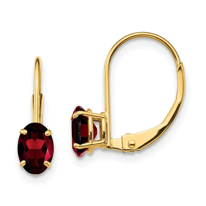 Goldia Earrings 14k Yellow Gold 6x4mm Oval Garnet Leverback Earrings