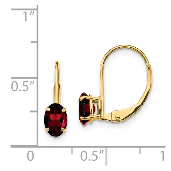 Goldia Earrings 14k Yellow Gold 6x4mm Oval Garnet Leverback Earrings